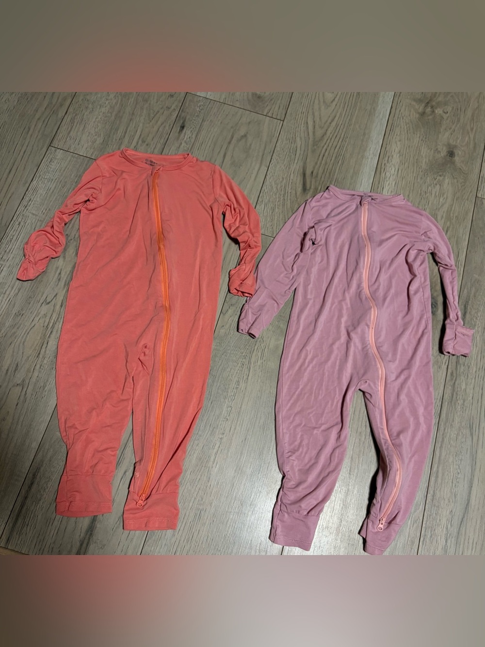 Zip-Front Kids Footie Pajamas - Coral & Dusty Pink